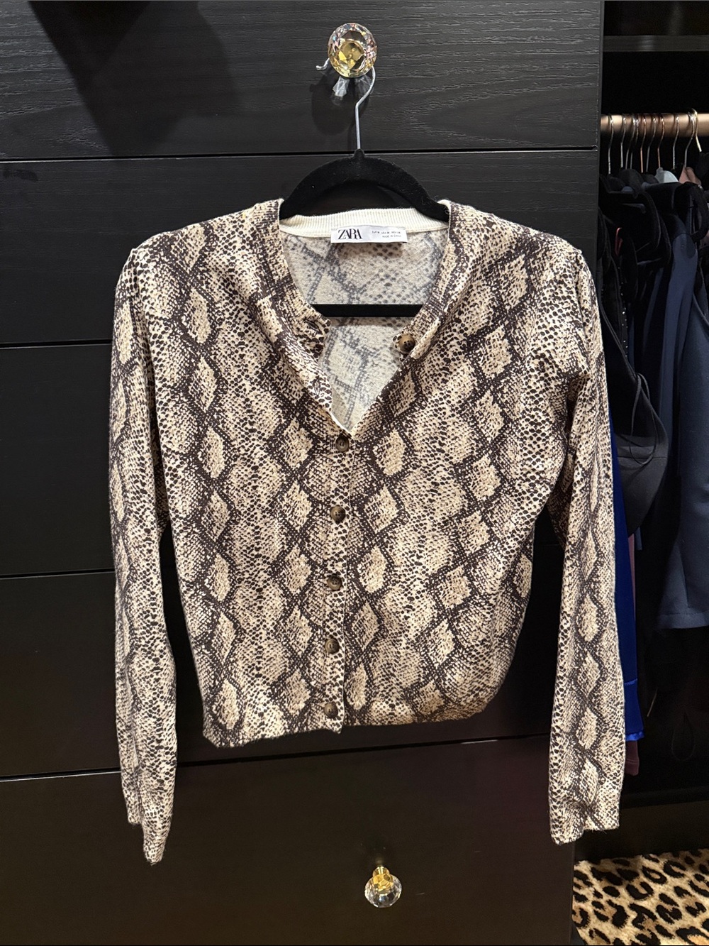 ZARA Snake Print Button Cardigan - Beige & Brown like new size Medium